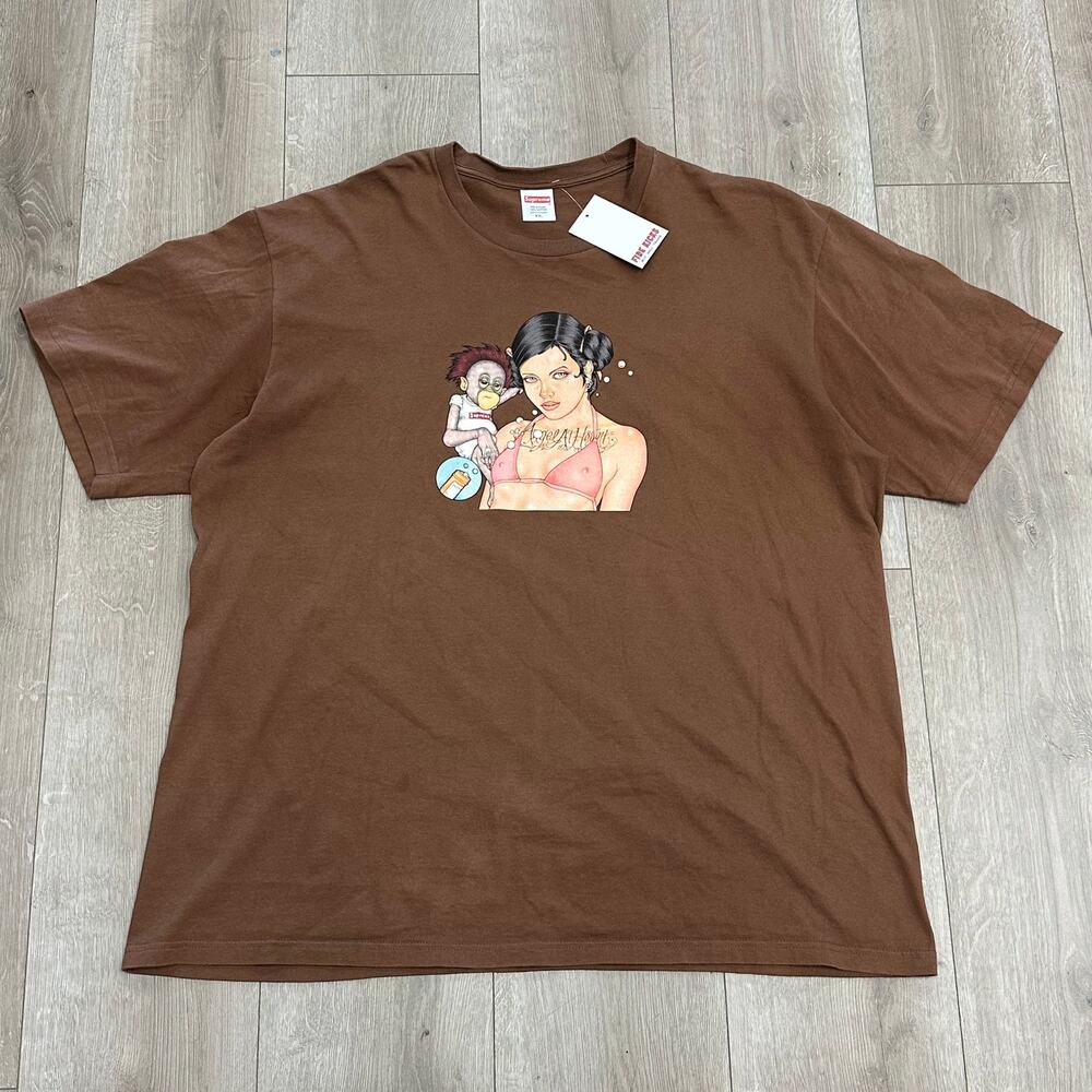 FW25 Supreme Monkey and Girl Angel Tee T Shirt Brown Size XXL 2XL B22